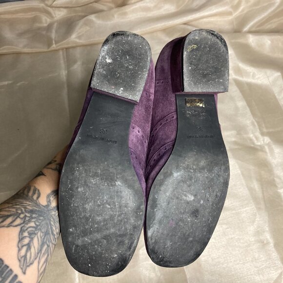 70s retro suede purple brogues block heel - Picture 7 of 10